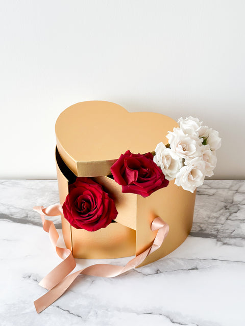 Luxury Heart Shape two-drawer Flower/Gift Box in Gold and Red