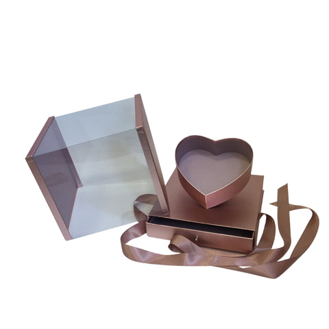 Heart Clear Square Flower Box with Drawer