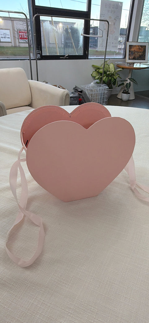 Heart-Shaped Cardboard Flower Basket with Ribbon Handle – Luxury Floral Gift Basket