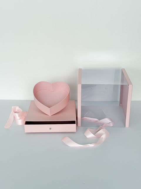 Heart Clear Square Flower Box with Drawer