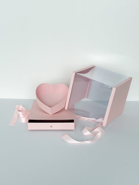 Heart Clear Square Flower Box with Drawer