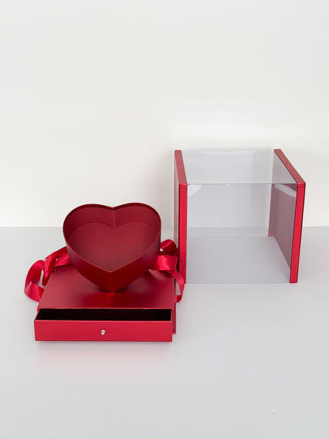 Heart Clear Square Flower Box with Drawer