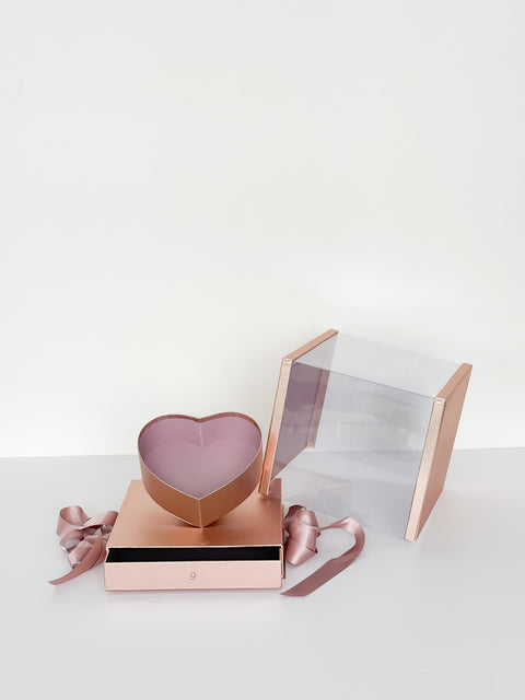 Heart Clear Square Flower Box with Drawer