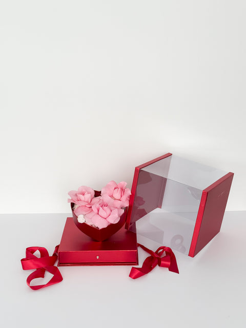 Heart Clear Square Flower Box with Drawer