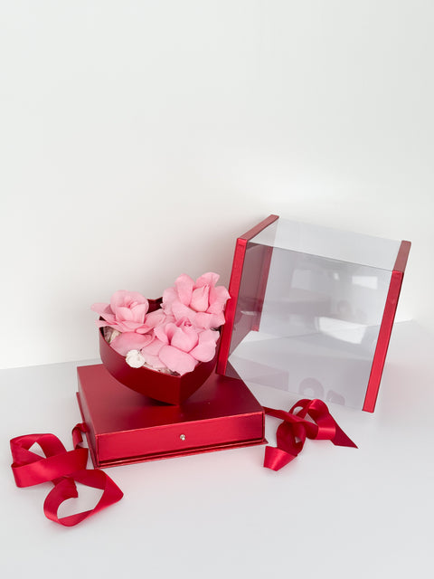 Heart Clear Square Flower Box with Drawer