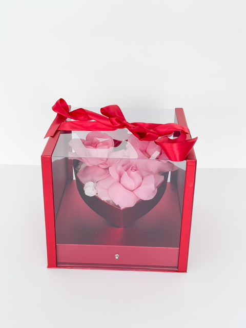 Heart Clear Square Flower Box with Drawer