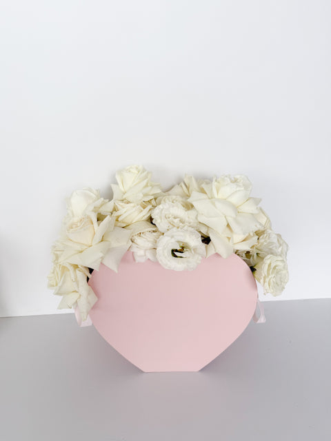Heart-Shaped Cardboard Flower Basket with Ribbon Handle – Luxury Floral Gift Basket