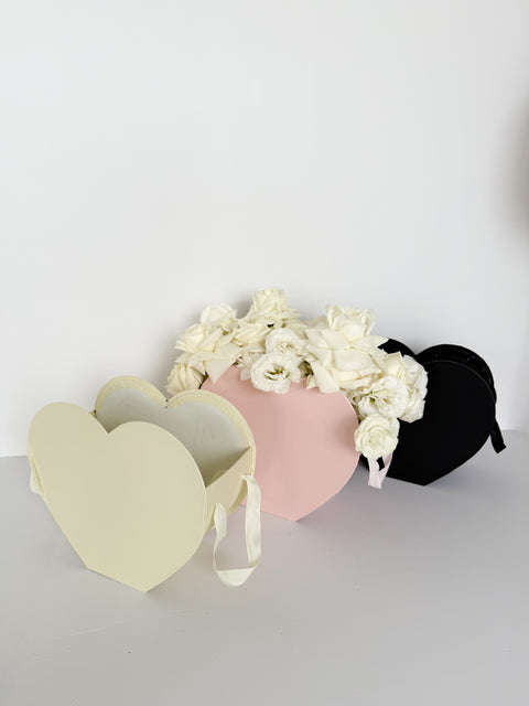 Heart-Shaped Cardboard Flower Basket with Ribbon Handle – Luxury Floral Gift Basket