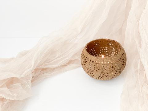 Carved Coconut Candle Holder (Made by Real Coconut Shell)