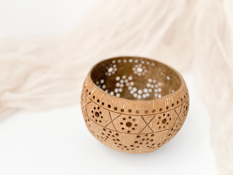 Carved Coconut Candle Holder (Made by Real Coconut Shell)