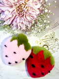 Real Fur Fluffy Strawberry Keychains (Available in Red and Pink)