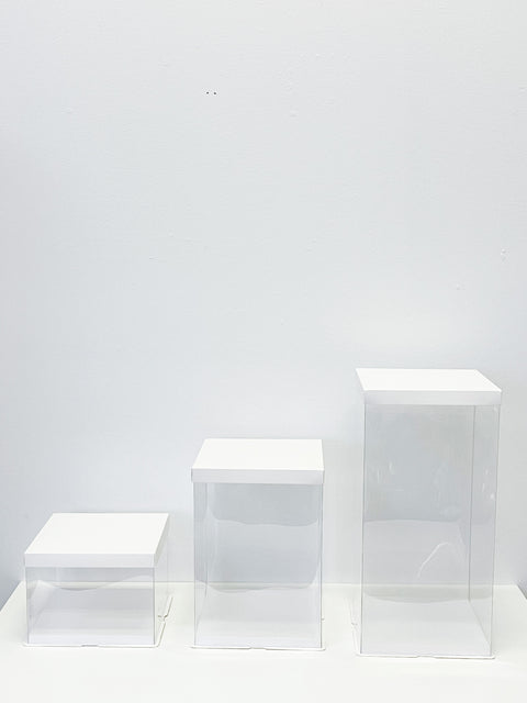Clear Cake Box with White Base And Lid In variety size( 5 Sets/order)